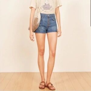 REFORMATION Charlie Button Fly High Rise Jean Shorts Denim Chesapeake Wash 25